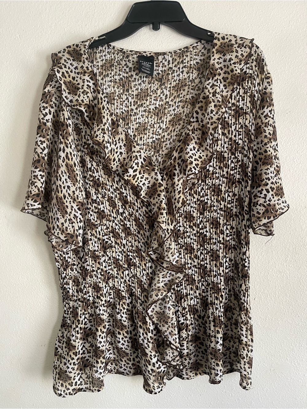 George Brown and Cream Leopard Ruffle V-Neck Blouse